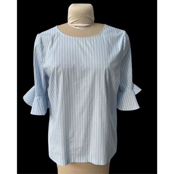 Calvin Klein Women’s Stripe Ruffle Sleeve Top Sz. L Lightweight Packable - Picture 7 of 10
